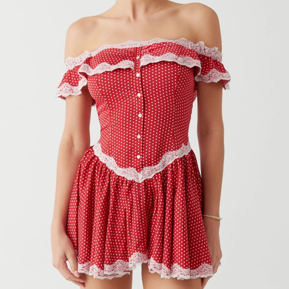 NWT Frankie’s Bikinis Charli Mini Dress Scarlet Dot Small